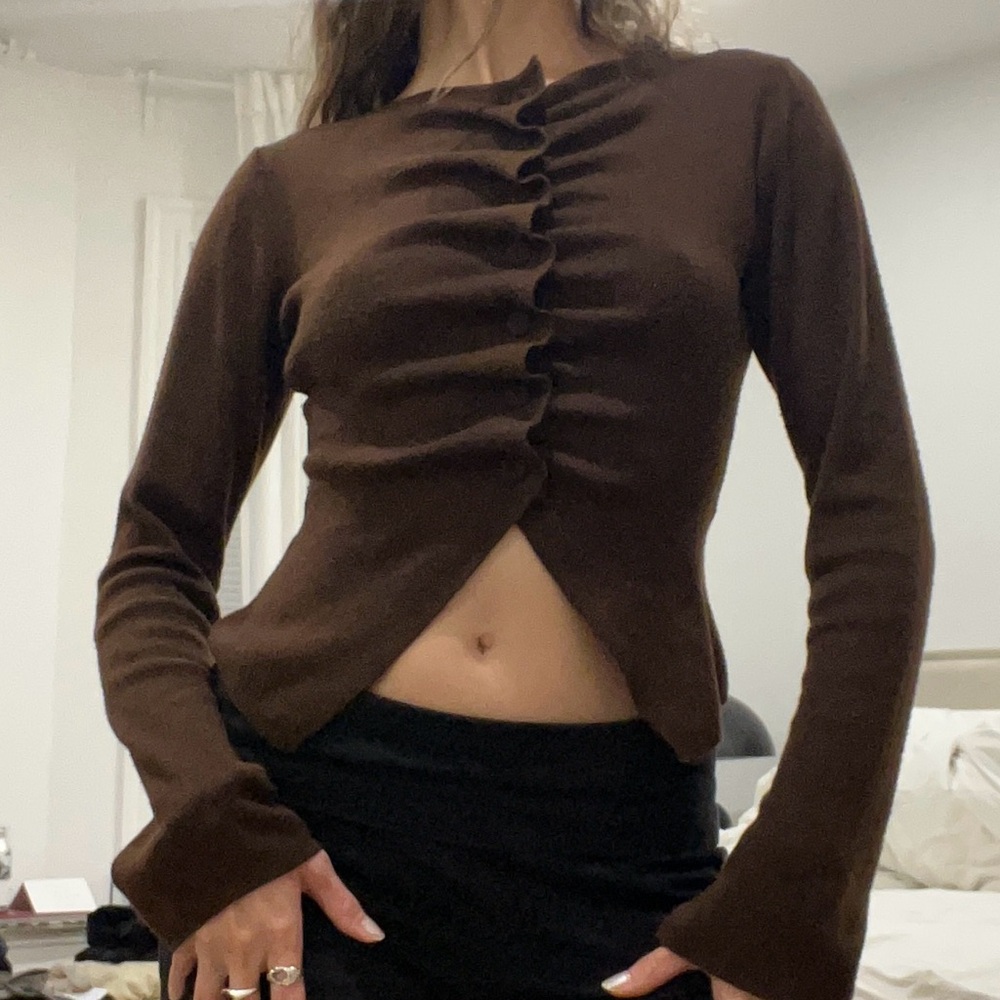 Zara brown ruched button cardigan